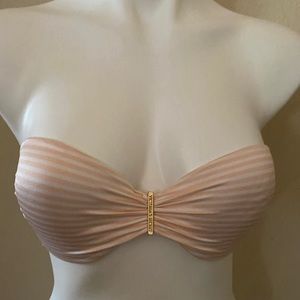 Vintage Victoria’s Secret strapless bathing suit top classic pink white 34C.